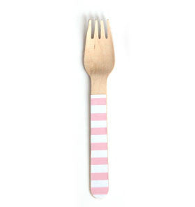 Pink and White Striped Wooden Utensils