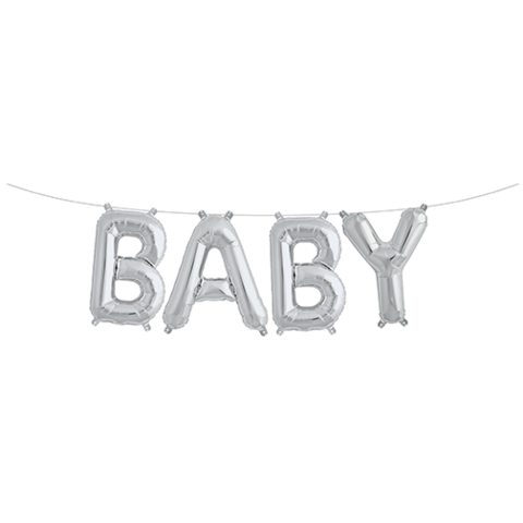 Silver Baby Balloon Banner for a Baby Shower