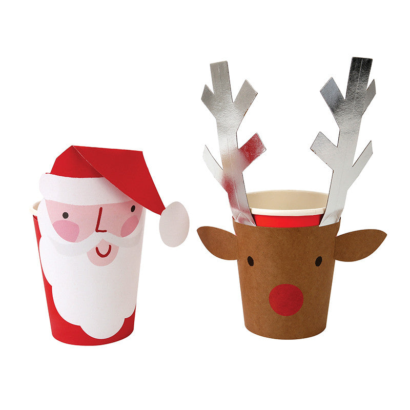 Santa and Reindeer Christmas Cups
