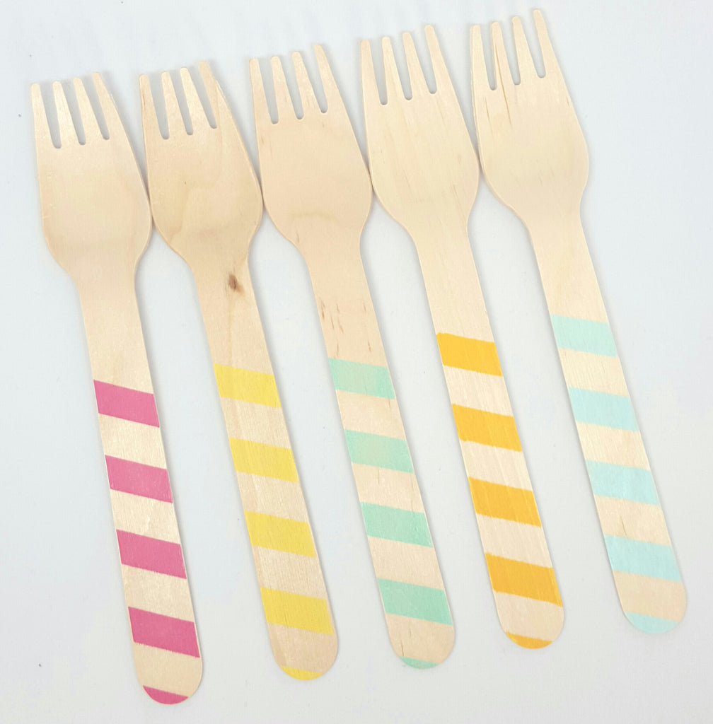 Bright Striped Wooden Forks