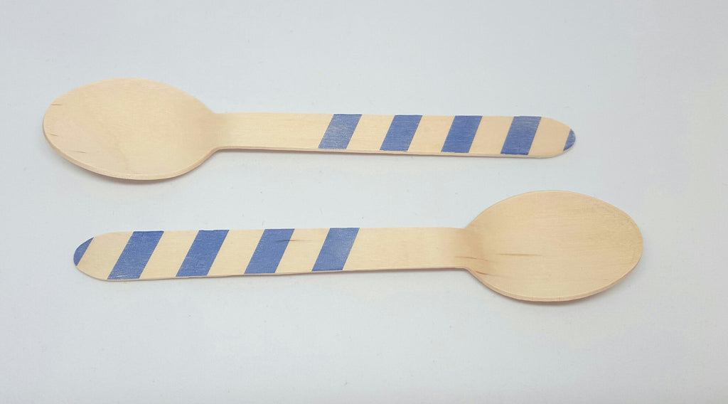 Blue Striped Wooden Spoons