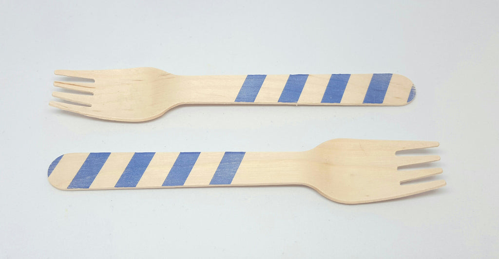 Blue Striped Wooden Forks