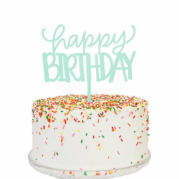 Aqua Happy Birthday Cake Topper 