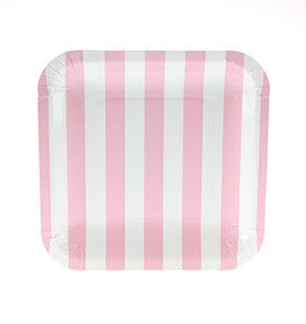 Pink and White Striped Square Plates