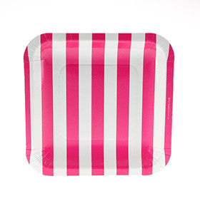 Hot Pink Striped Square Plate