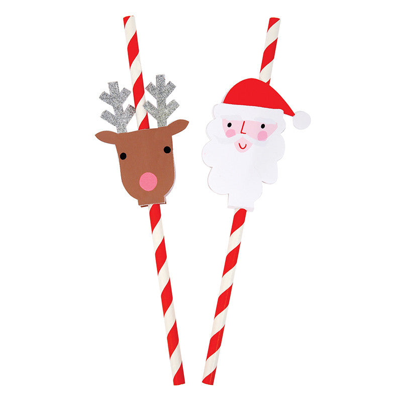 Santa and Reindeer Christmas Red Striped Straws