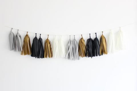 Black and Gold New Year's Tassel Banner