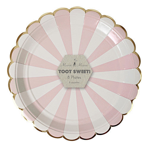 Pink and White Striped Plates with Gold Edge for Princess Party, Tea Party, Valentine's Day Party